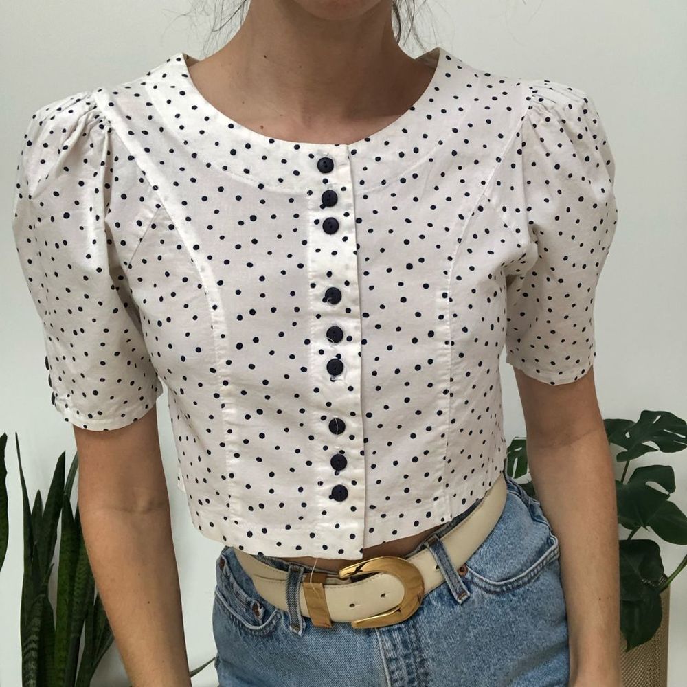 Vintage 80s polka dot puff sleeve crop top